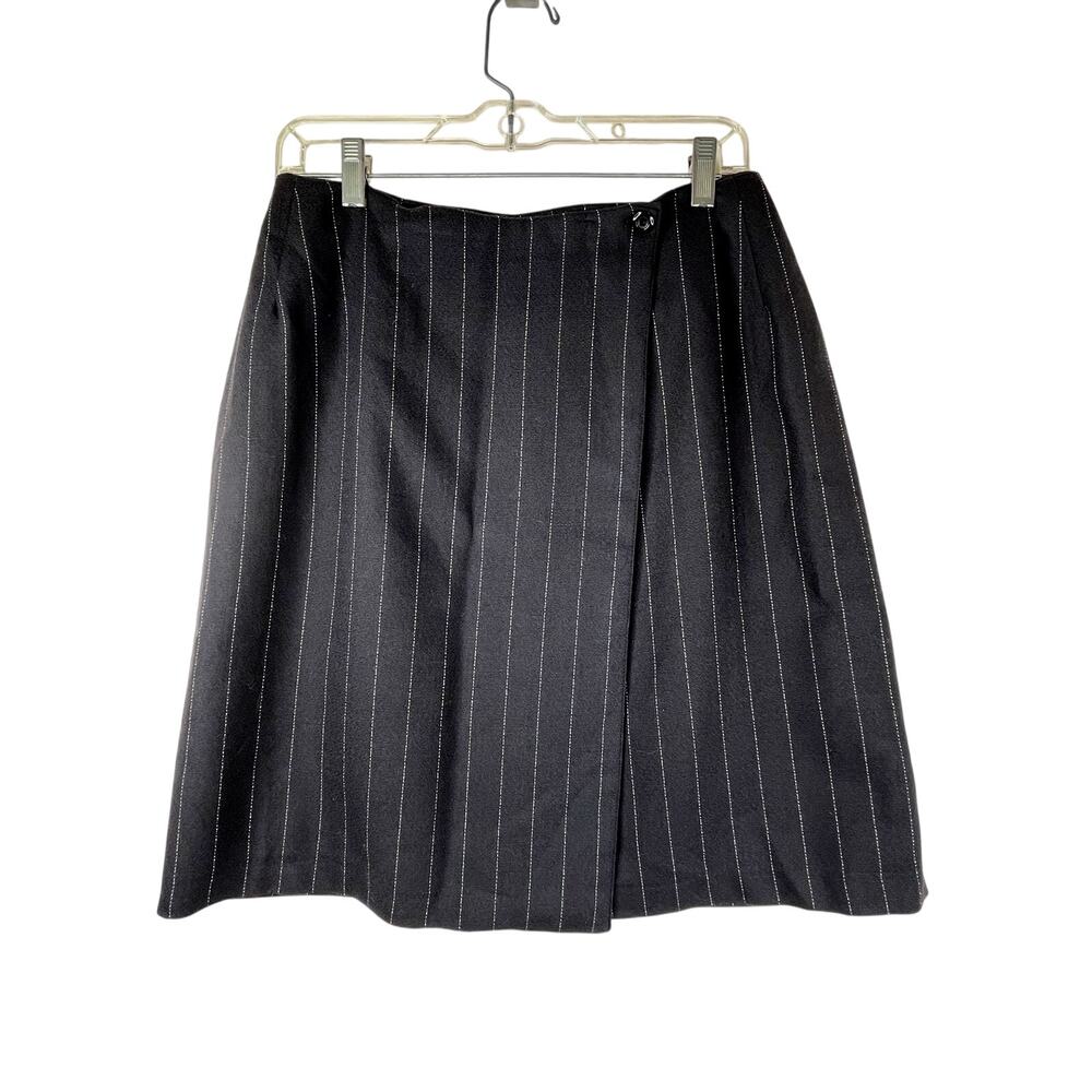 Blassport by Bill Blass wool pinstripe wrap mini skirt, size 12